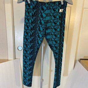 Nike Geometric Allover Print Leggings Women’s Large Black Teal
